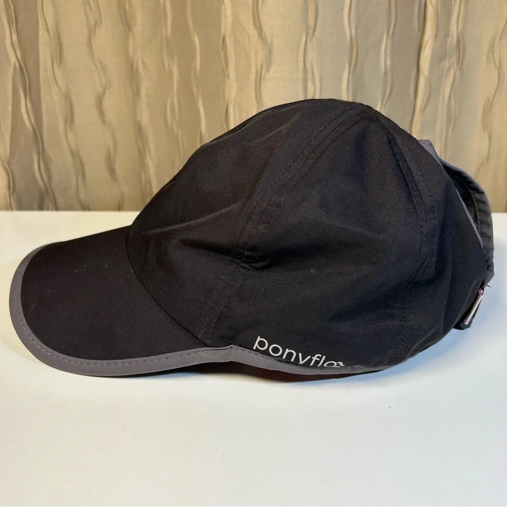 Ponyflo Black Gray Women's Ponytail Cap Hat Velcro Adjustable - Picture 3 of 16